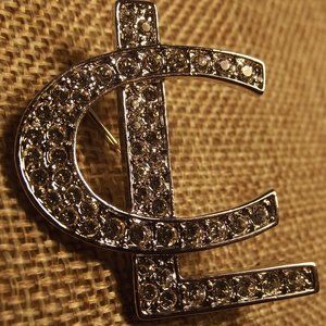Camille Lucie Rhinestone Brooch Pin CL Initials